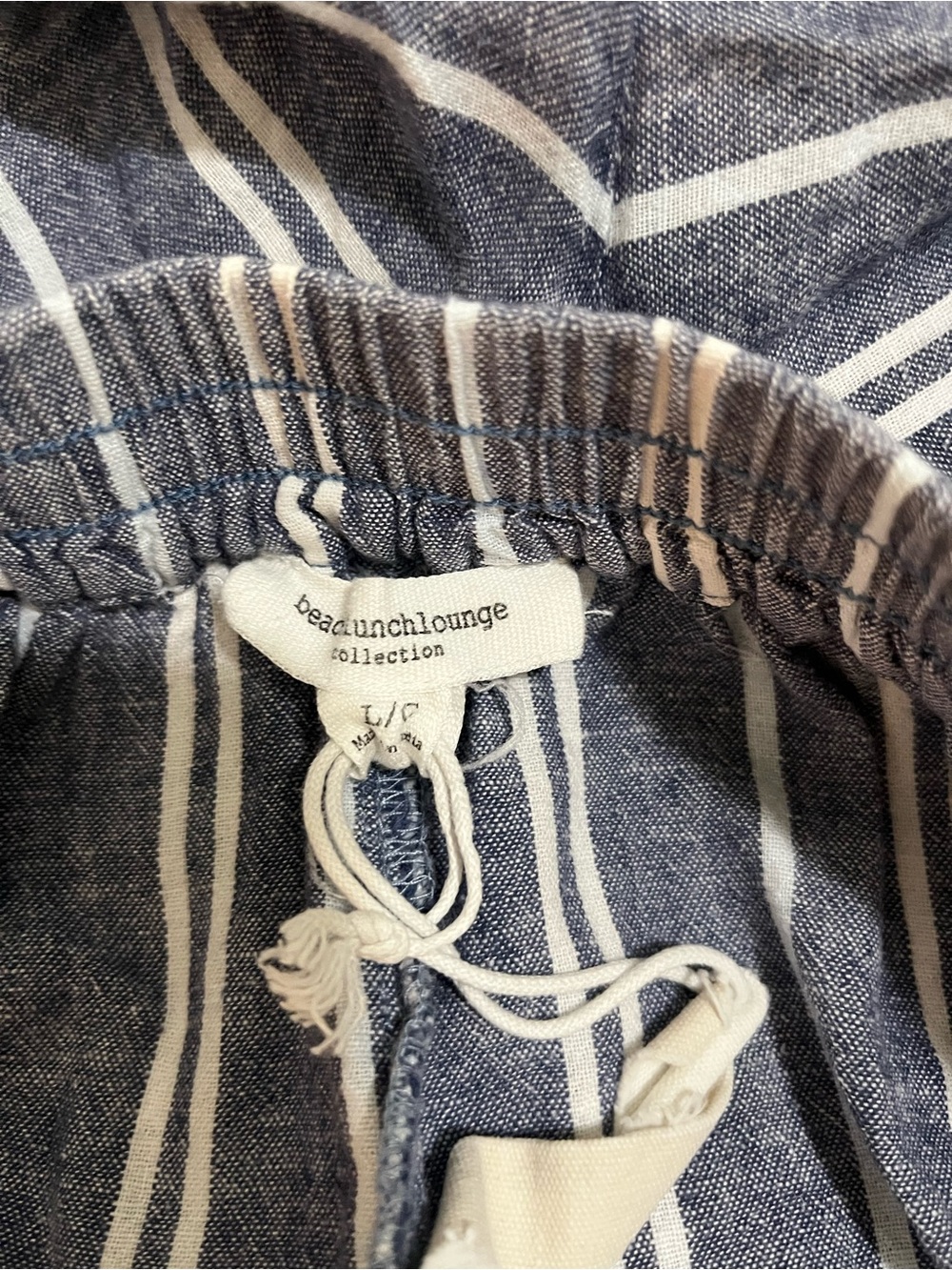 beachlunchlounge Linen Blue & White Striped High-Waist Drawstring Shorts Sz L - Picture 7 of 11